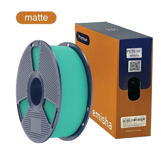 Bobina de filamento Emisha PETG Matte HF color Mint Green con su caja