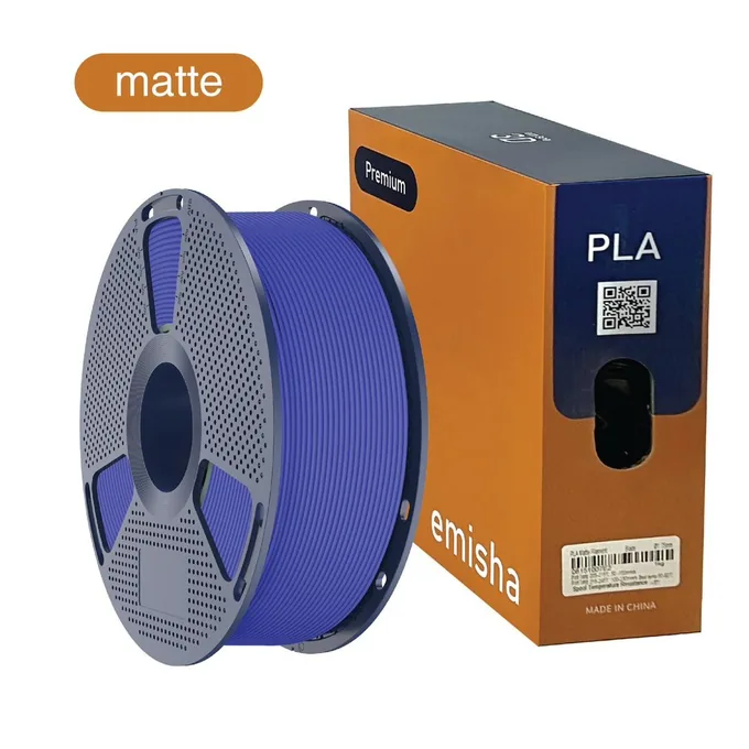 Bobina de filamento Emisha PLA Matte color Deep Blue con su caja