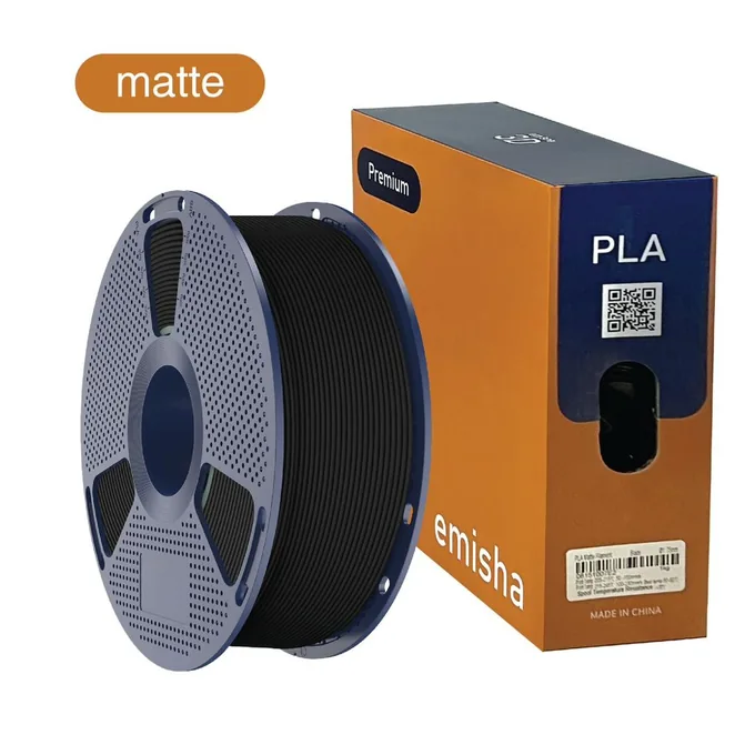 Bobina de filamento Emisha PLA Matte Midnight Black lista para imprimir