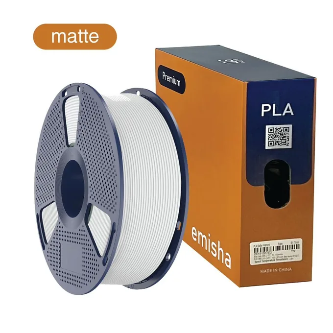 Bobina de filamento Emisha PLA Matte color Pearl White con su caja