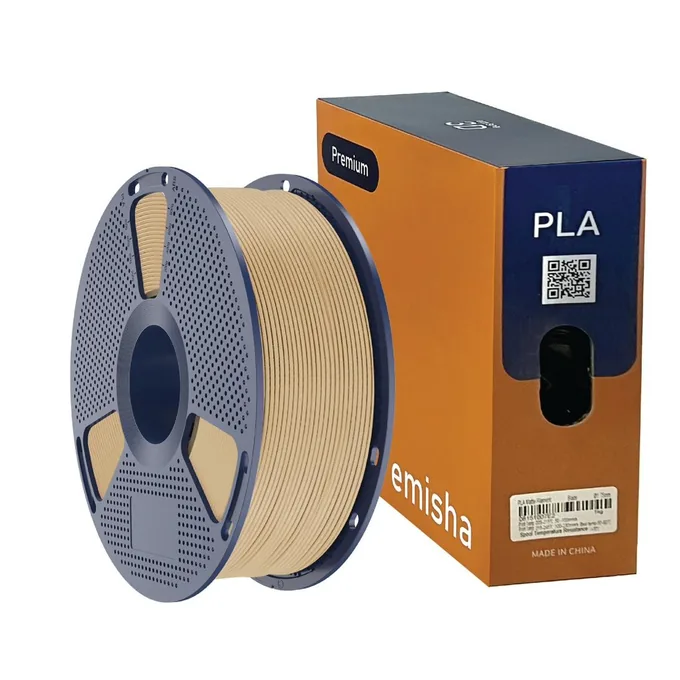 Bobina de filamento Emisha PLA Wood color Honey Maple con su caja