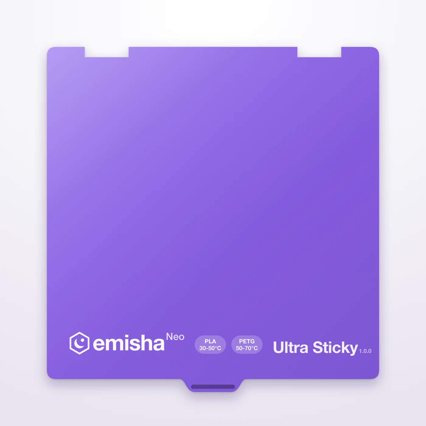 Placa Emisha Neo Ultra Sticky de 257 × 257 mm para Bambu Lab A1, P1 y X1, en morado con la marca abajo